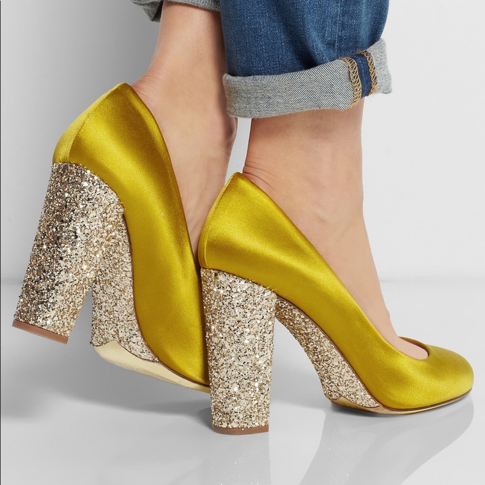 ISO J Crew Etta yellow glitter-embellished pumps✨
